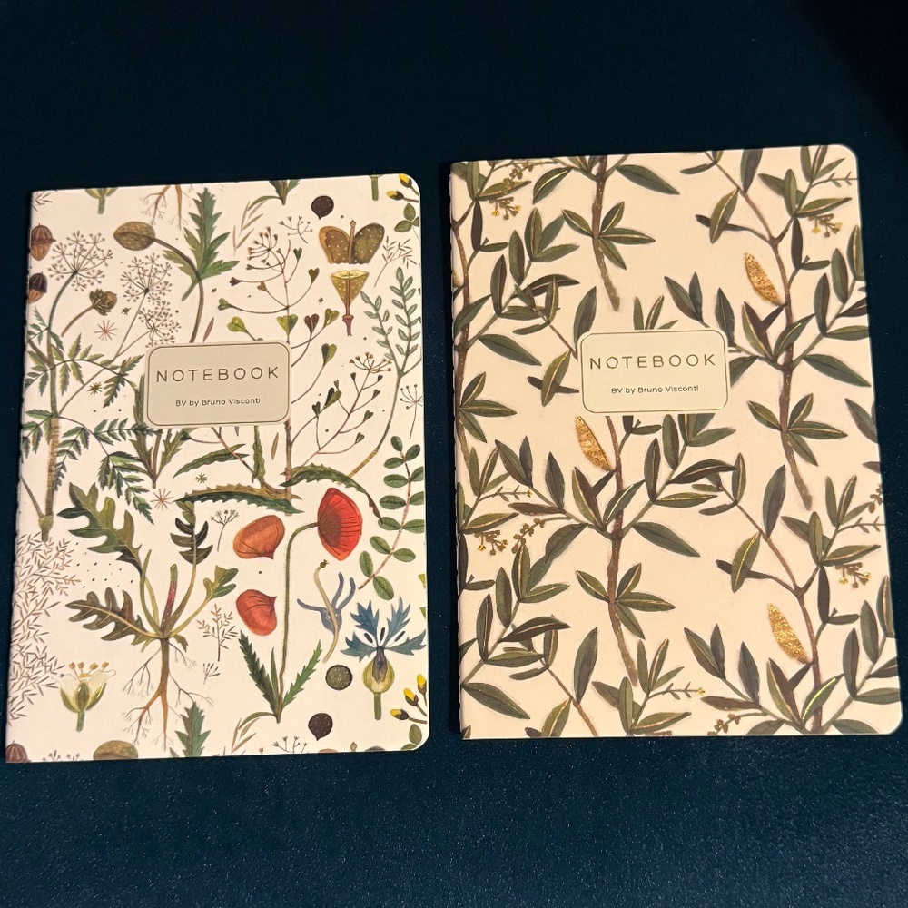 Set of 2 Luxurious Soft Touch Journals - Olive + Greens & Flowers Notebook Duo